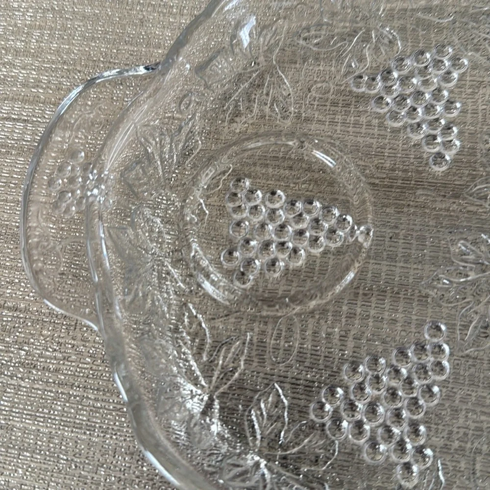 Vintage Depression Glass Plates with Grape and Leaf Design Set of 2